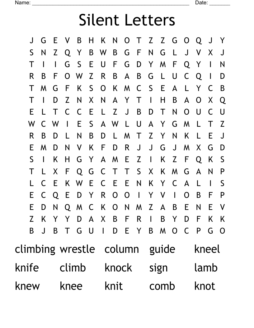 Silent Letters Word Search