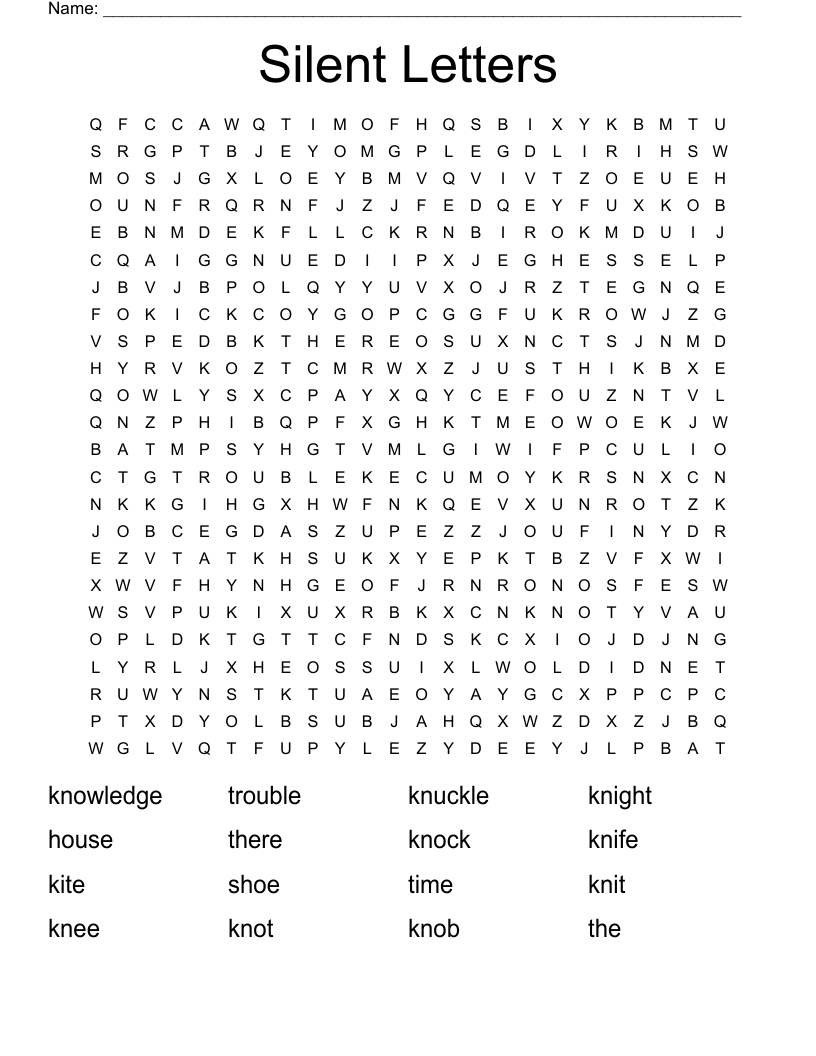 Silent Letters Word Search