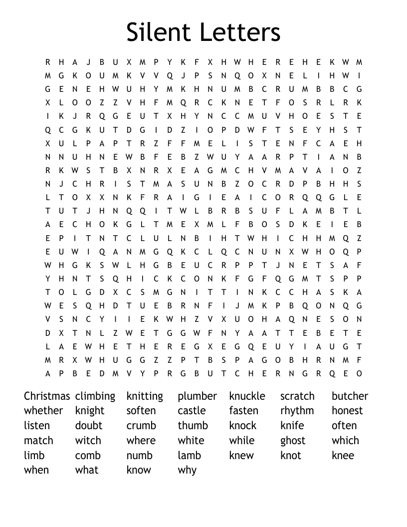 Silent Letters Word Search