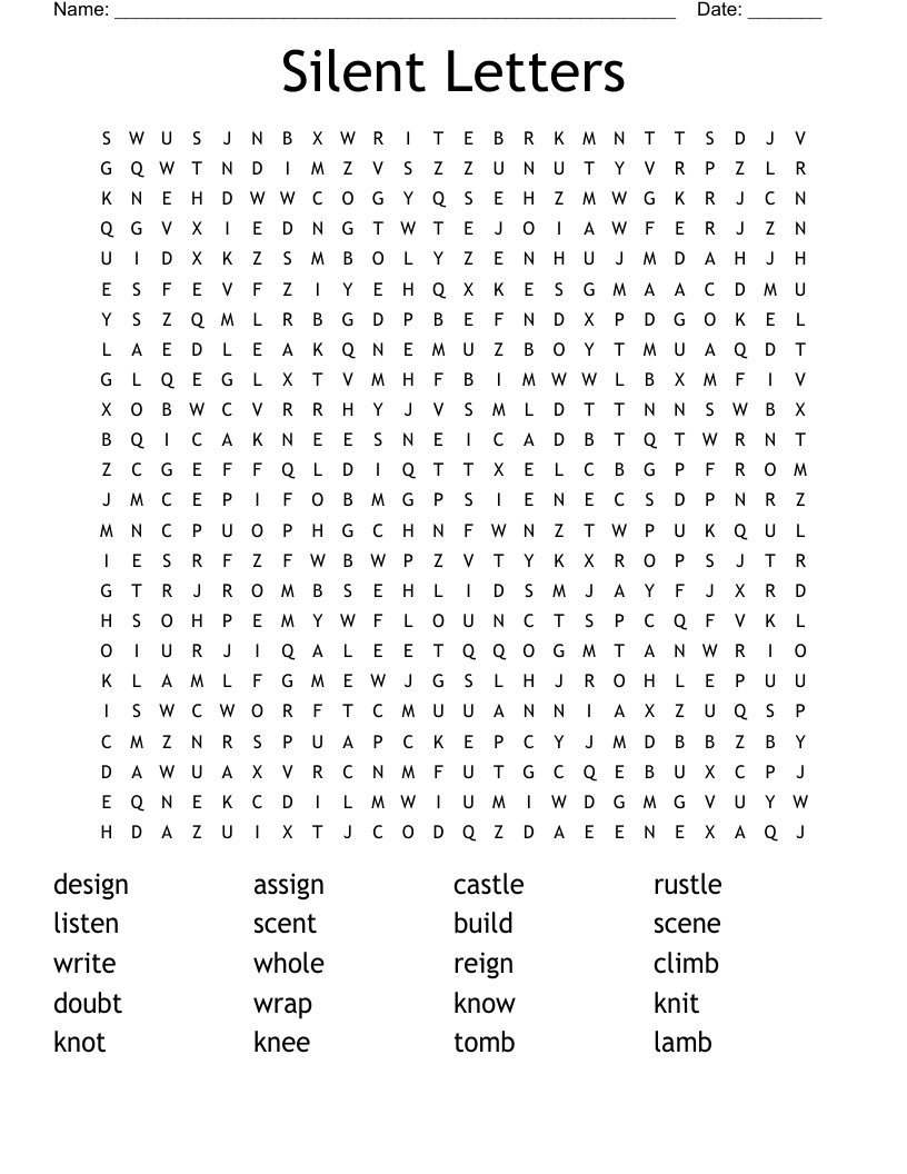 Silent Letters Word Search