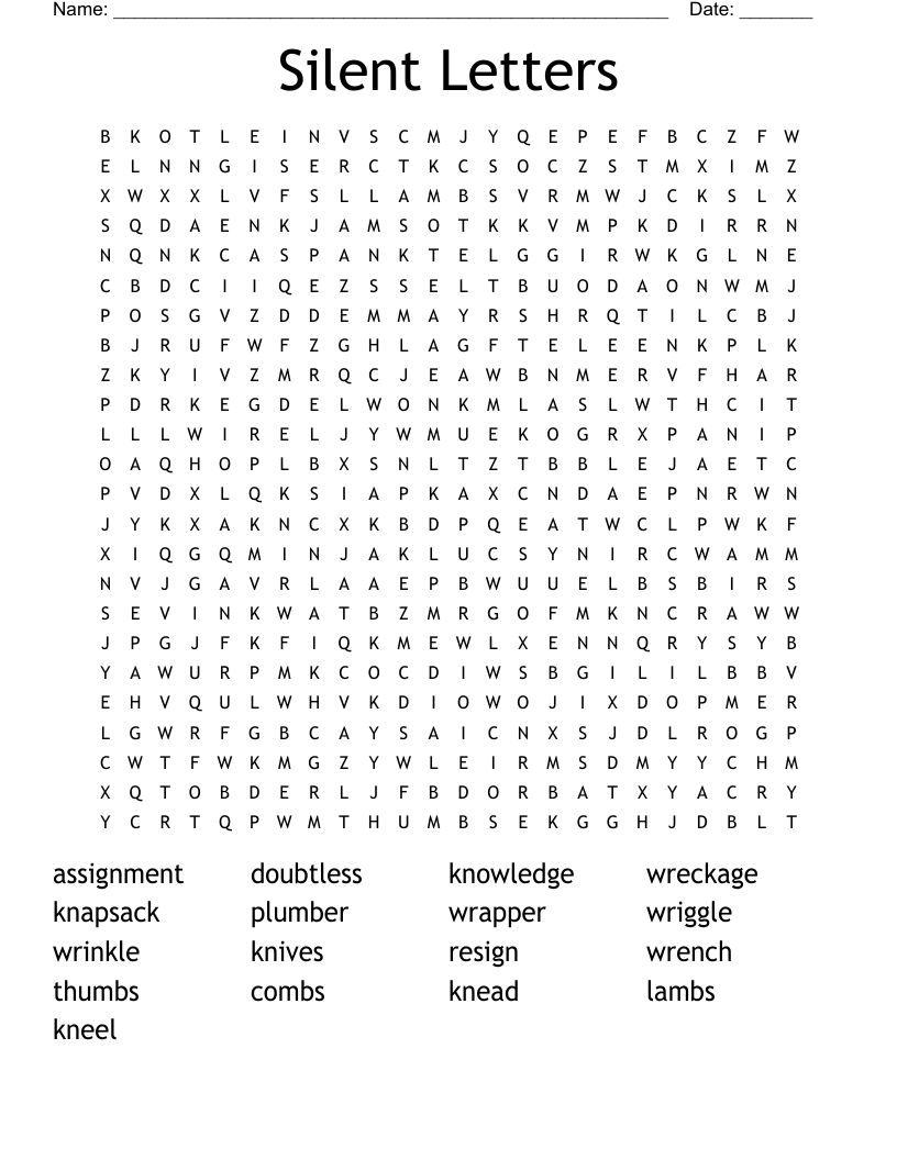Silent Letters Word Search