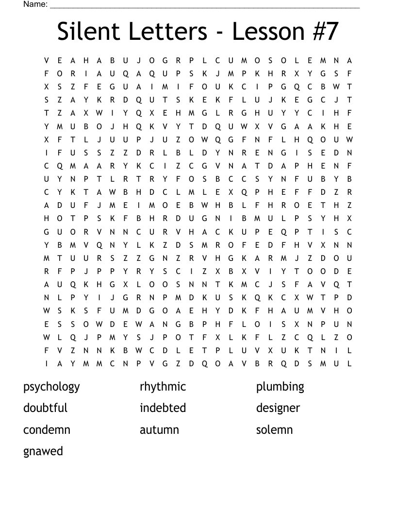 Silent Letters - Lesson #7 Word Search