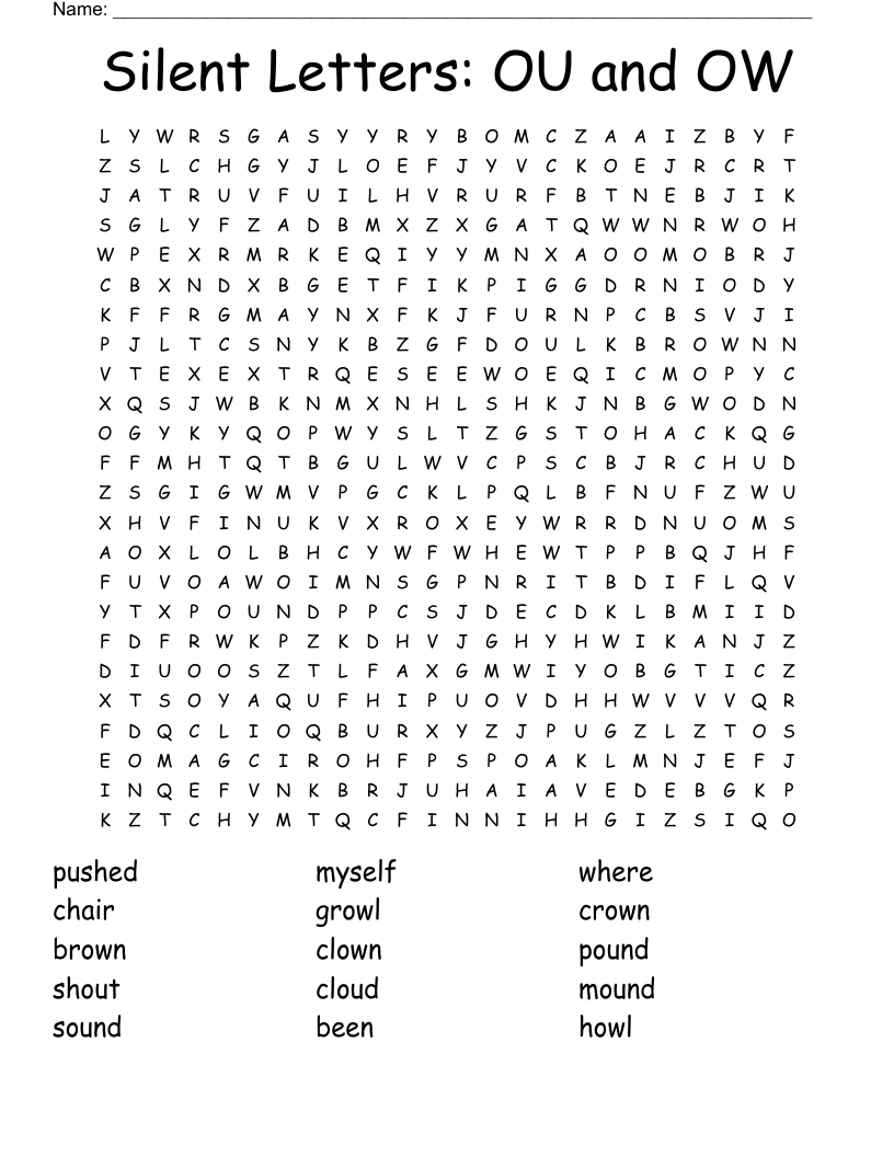 Silent Letters:  OU and OW Word Search