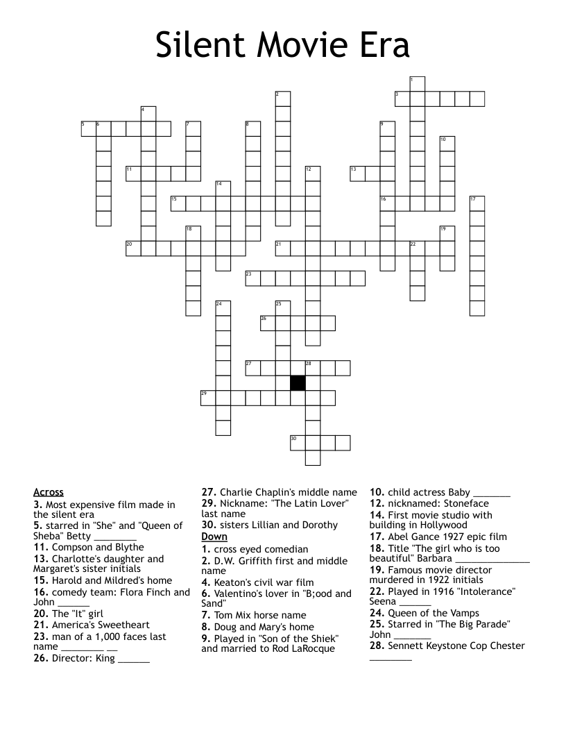 Silent Movie Era Crossword