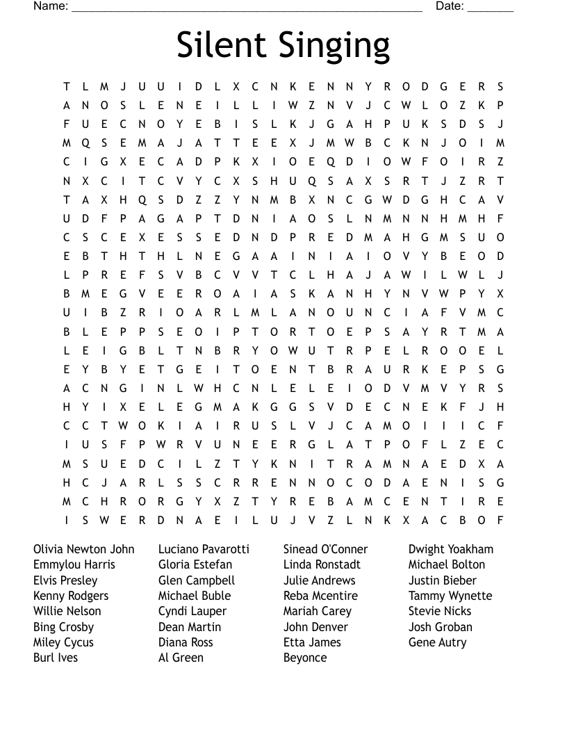Silent Singing Word Search
