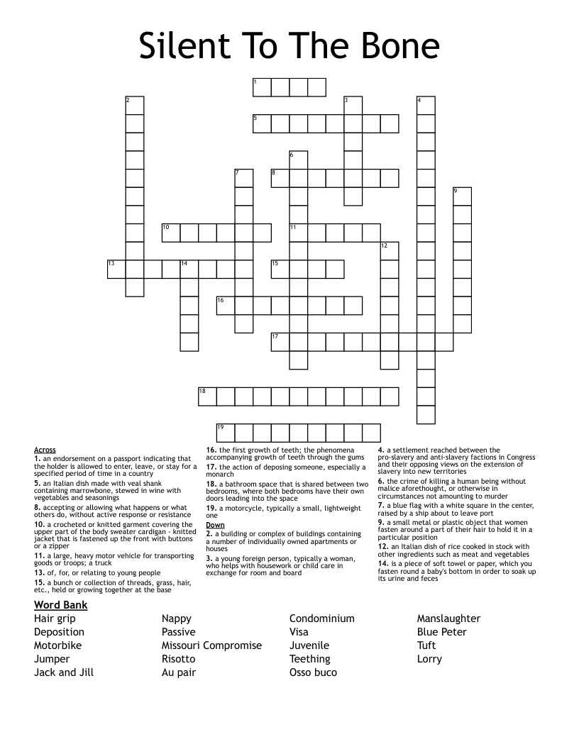 Silent To The Bone Crossword