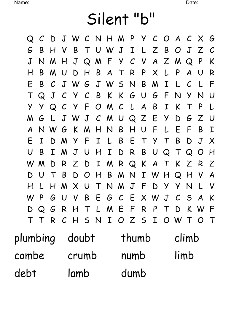 Silent "b" Word Search