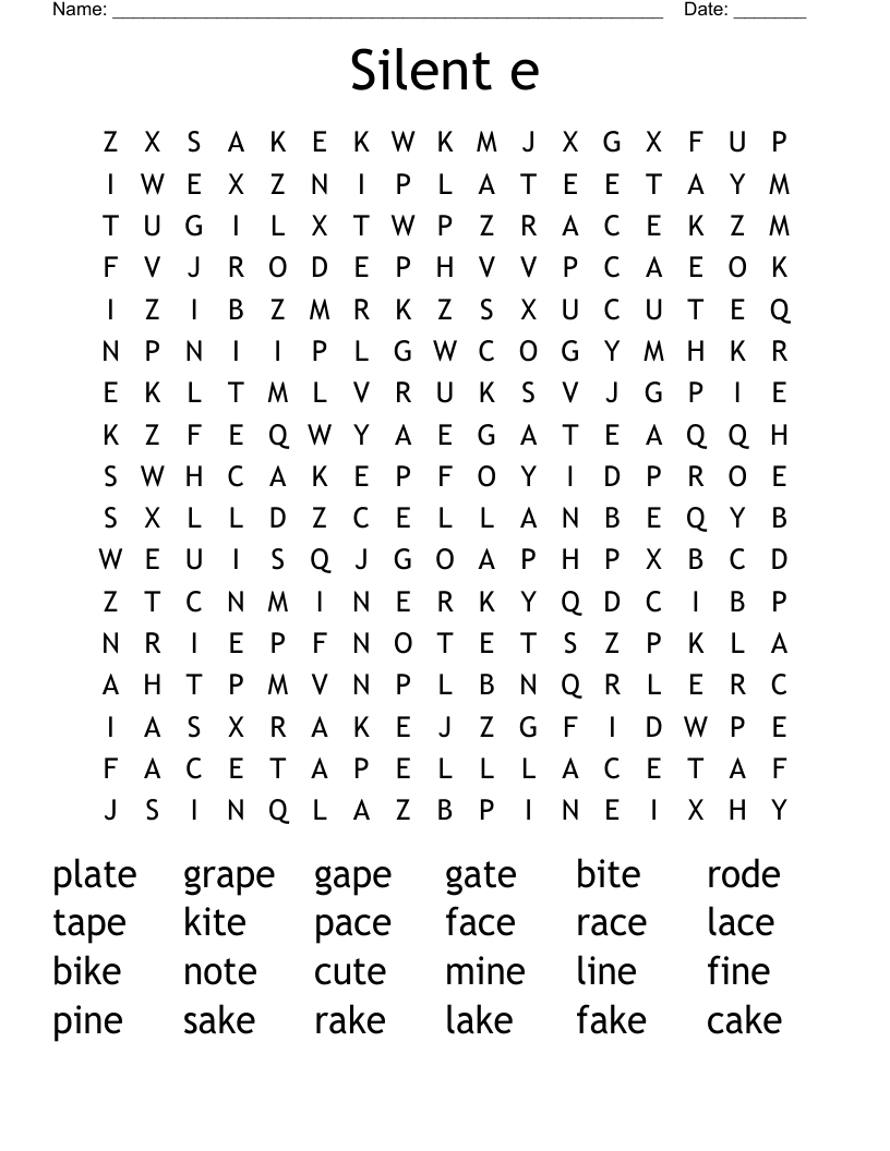 Silent e Word Search