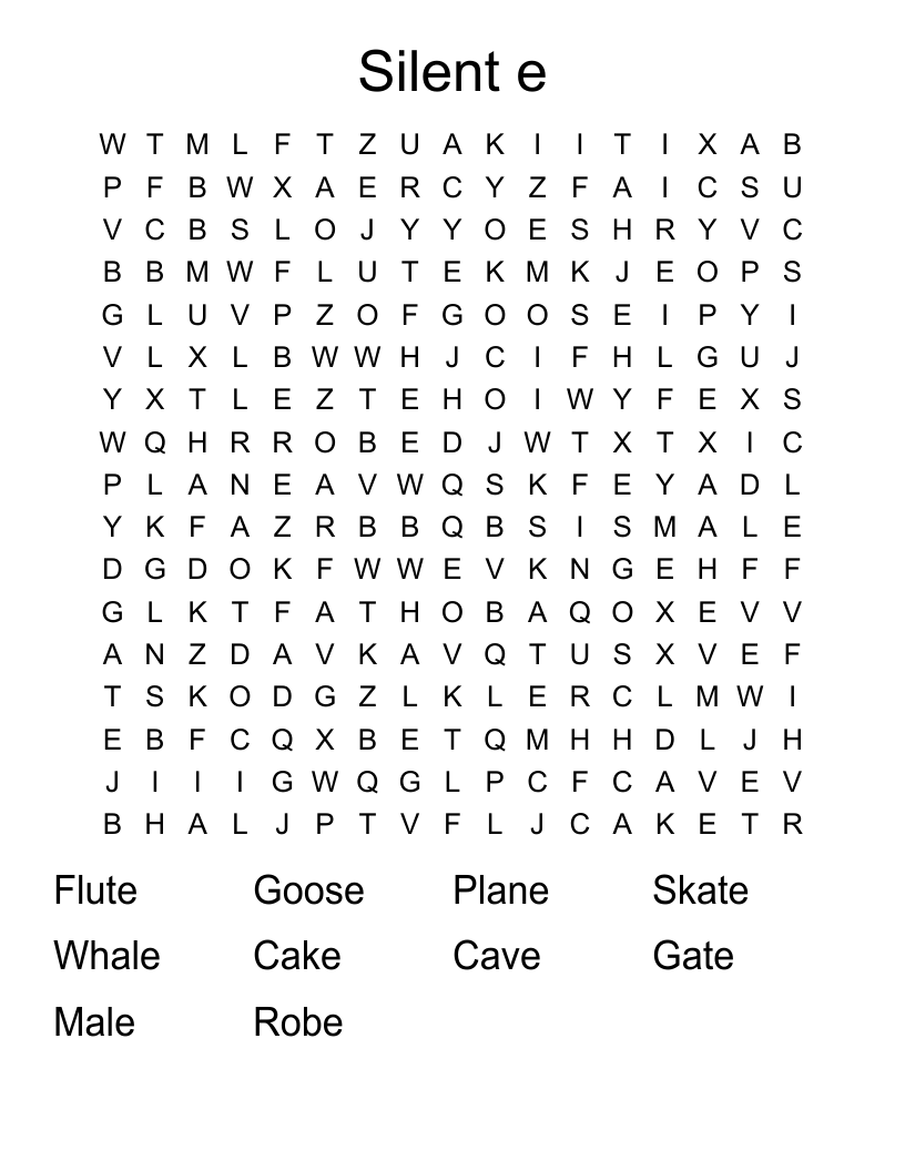 Silent e Word Search