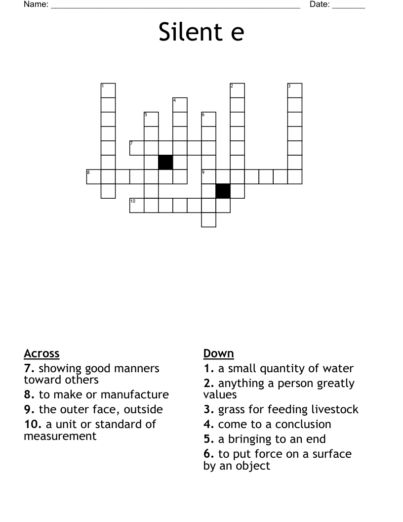 Silent e Crossword