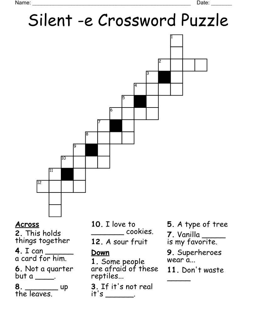 Silent -e Crossword Puzzle