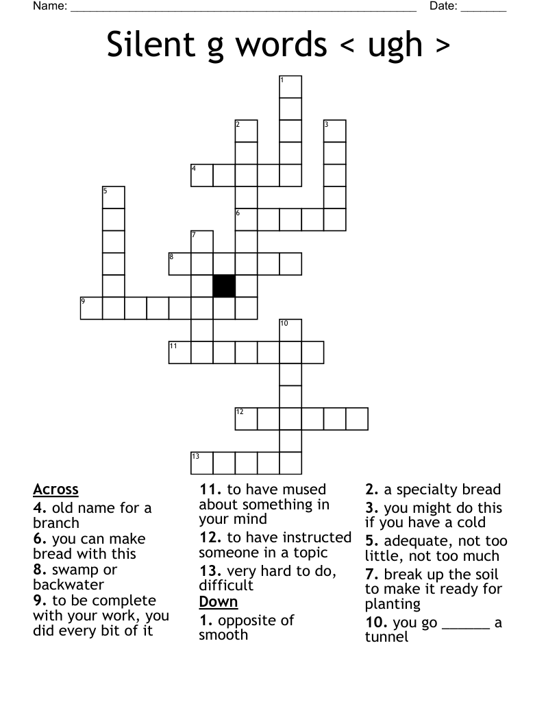 Silent g words    <  ugh  > Crossword