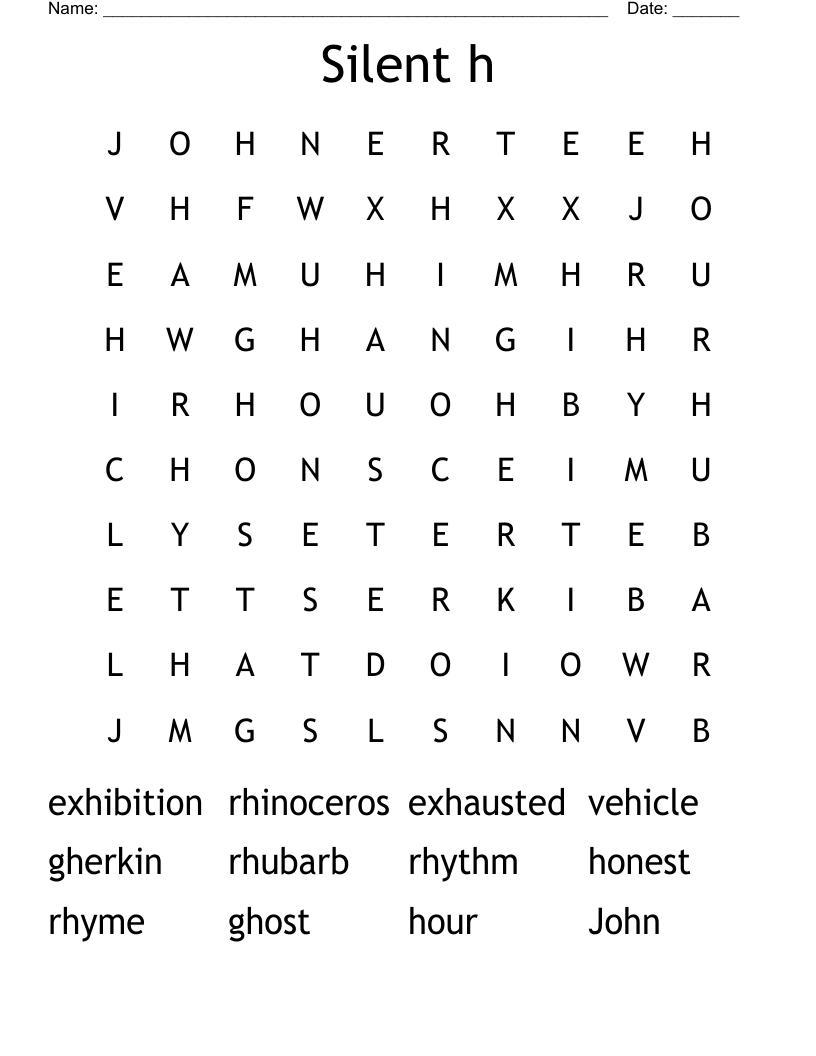 Silent h Word Search