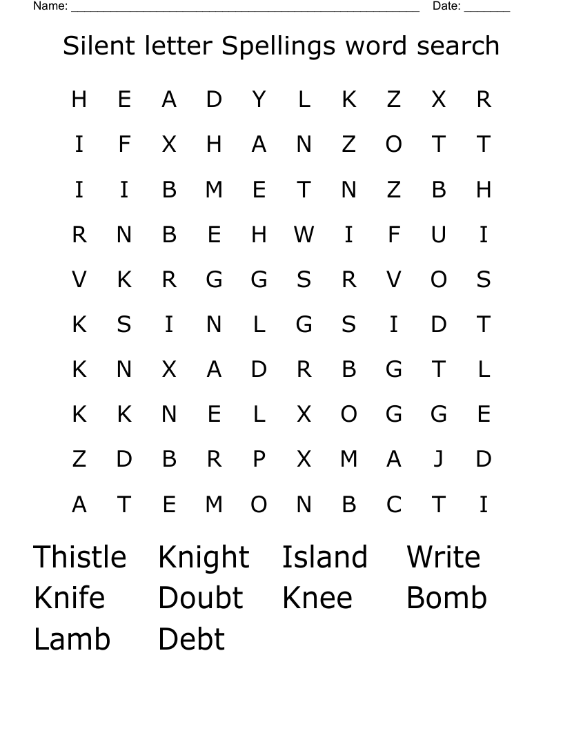 Silent letter Spellings word search 