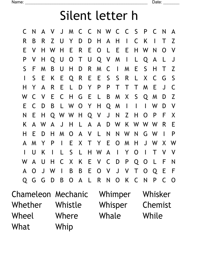 Silent letter h  Word Search
