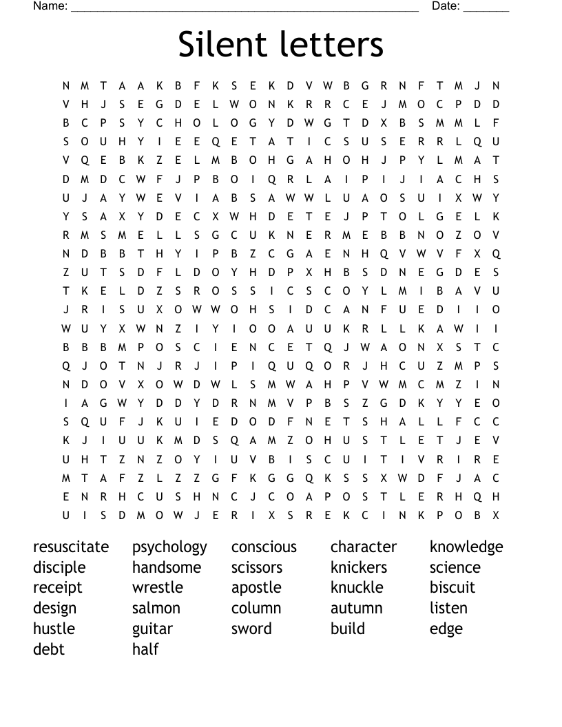 Silent letters Word Search