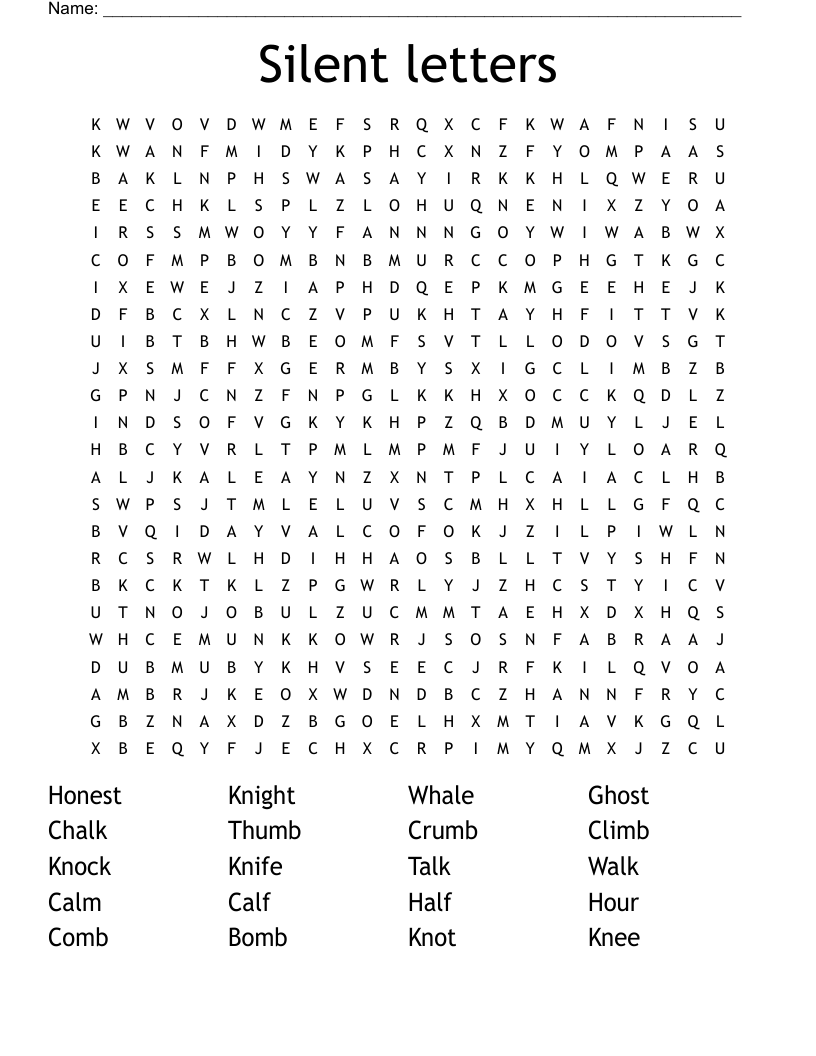 Silent letters Word Search