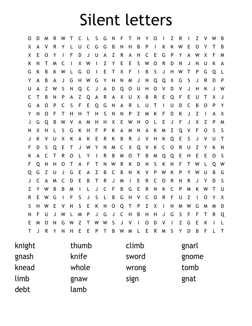 Silent letters Word Search