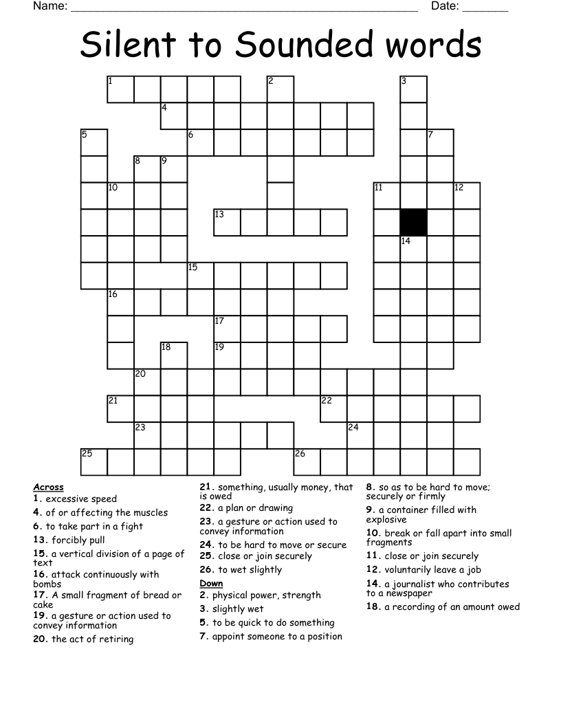 Silent to Sounded words Crossword