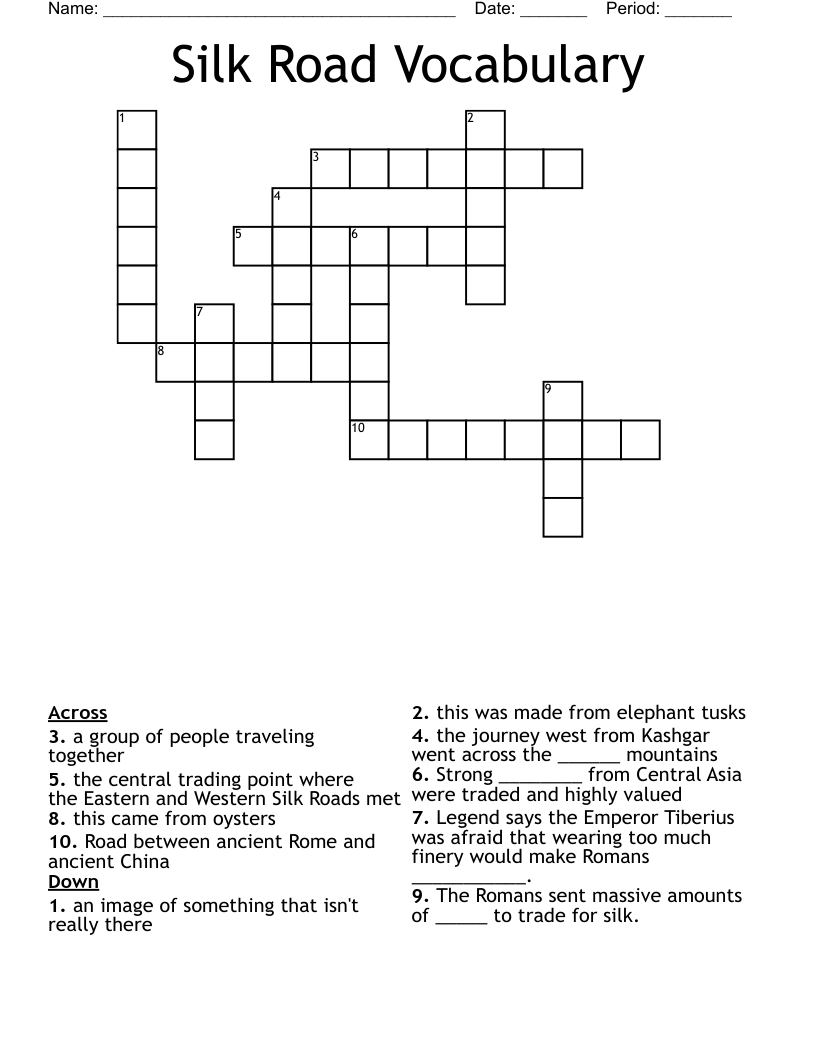 Silk Road Vocabulary Crossword