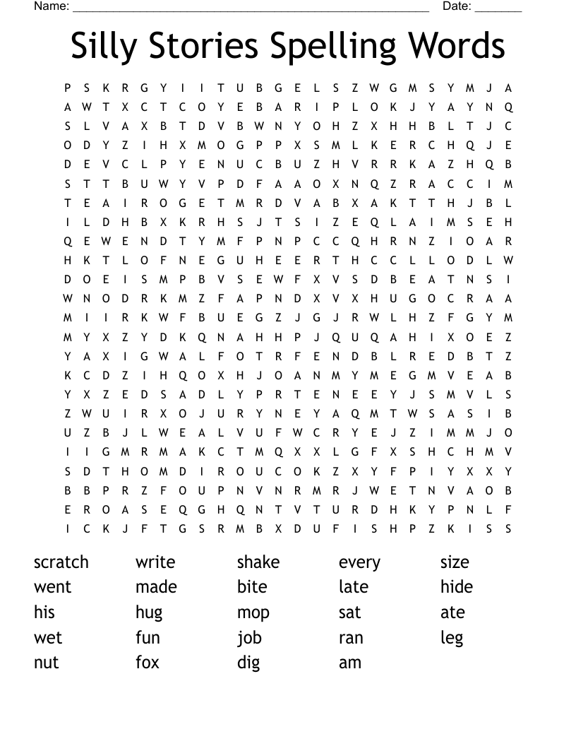 Silly Stories Spelling Words  Word Search