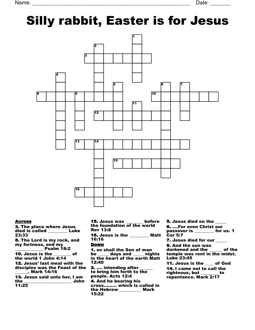 Silly rabbit, Easter is for Jesus Crossword