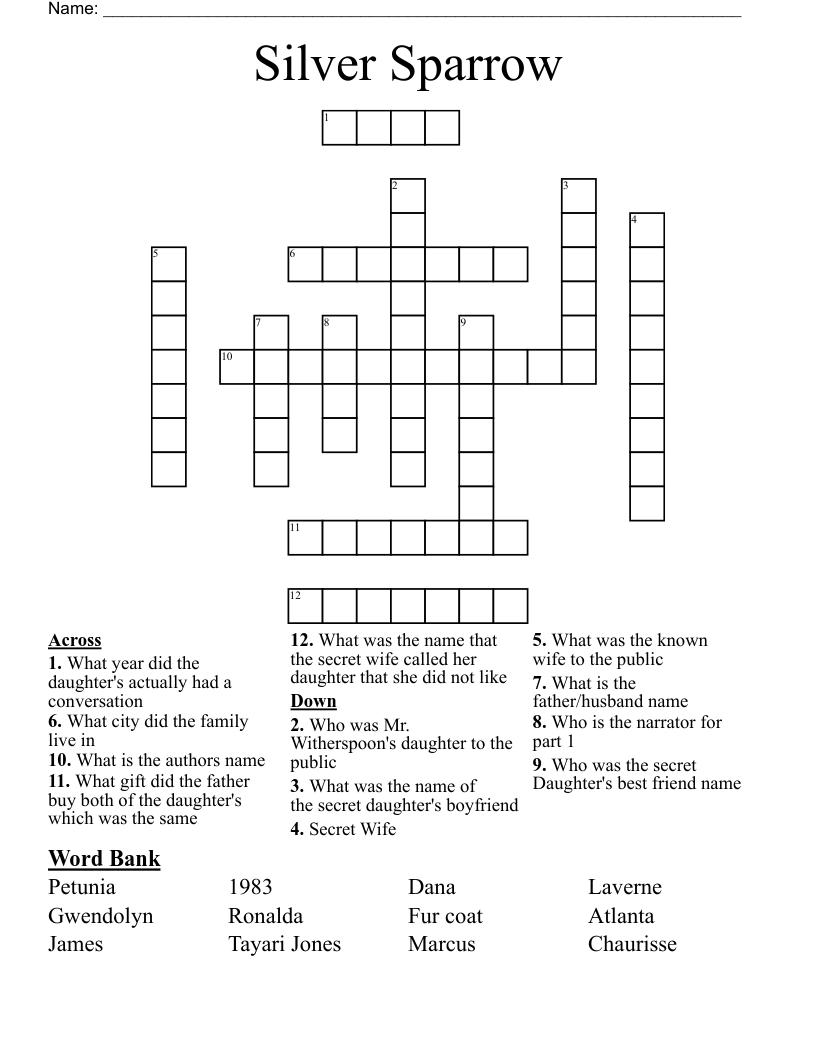 Silver Sparrow Crossword