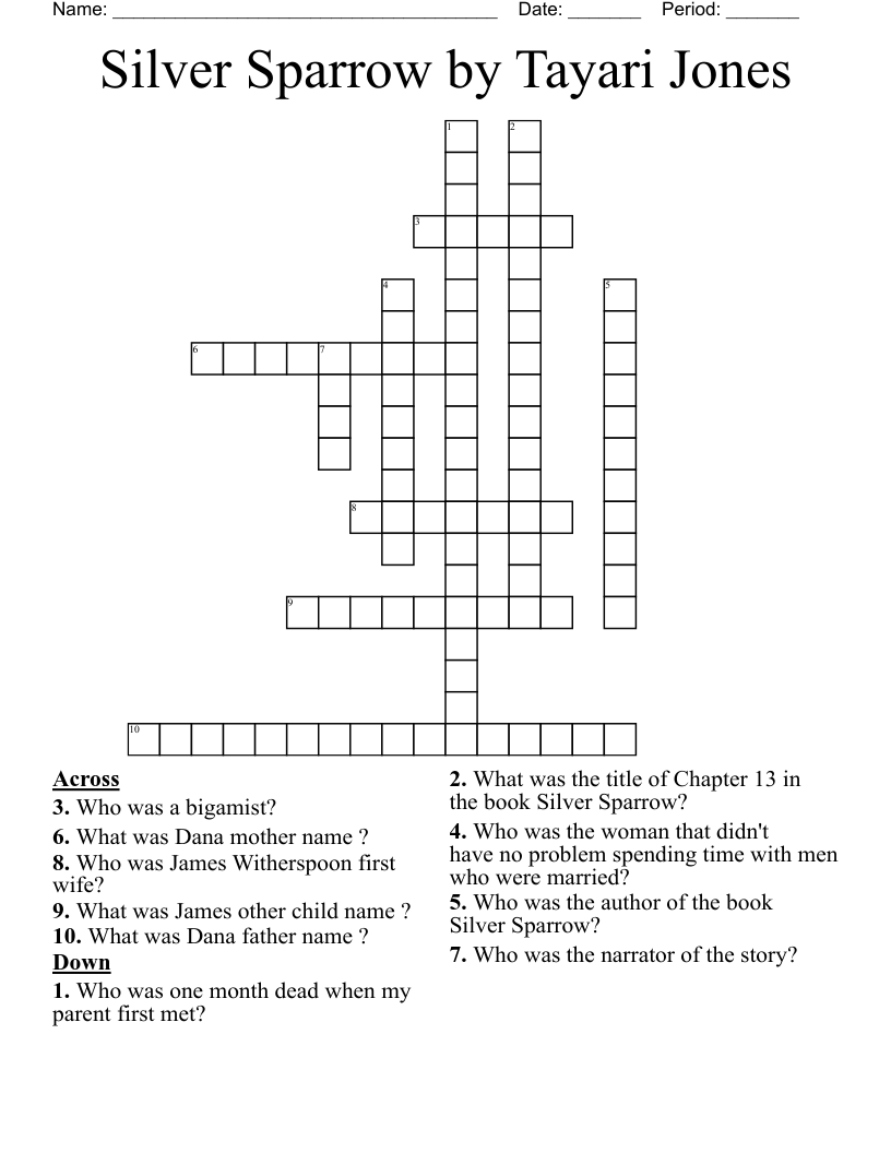 Silver Sparrow by Tayari Jones  Crossword