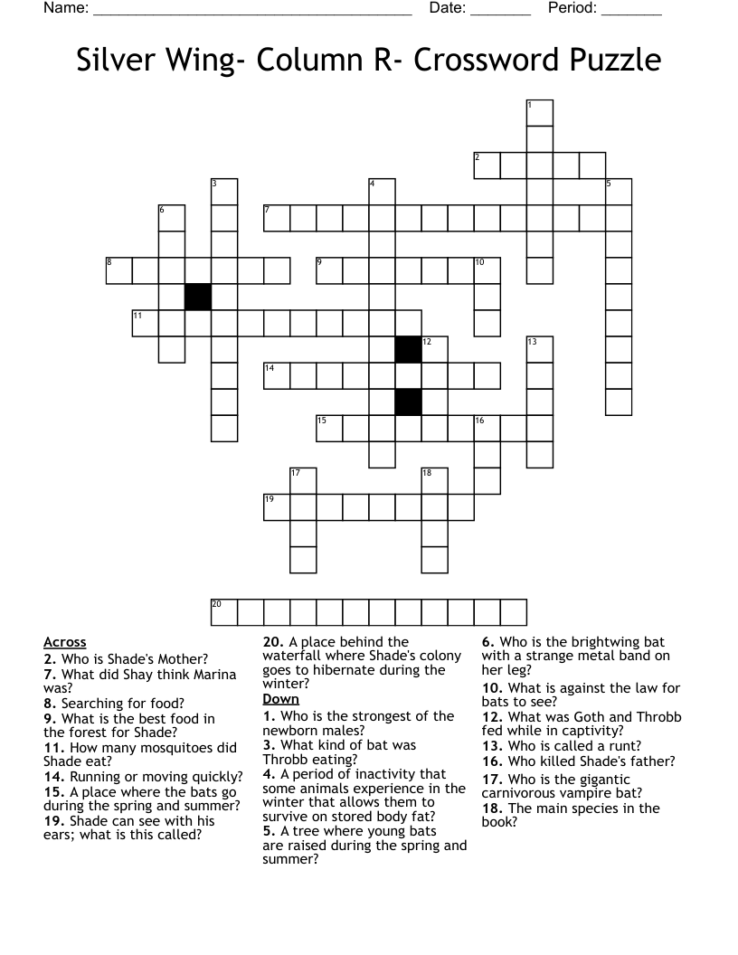 Silver Wing- Column R- Crossword Puzzle
