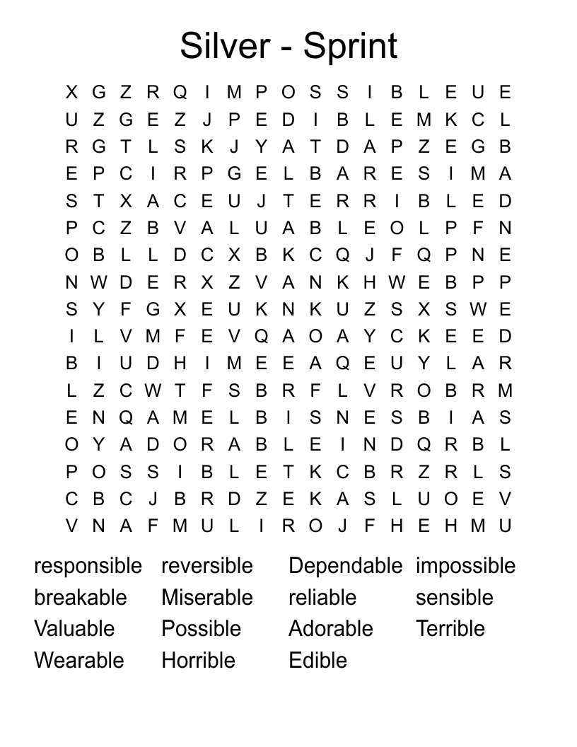Silver - Sprint Word Search