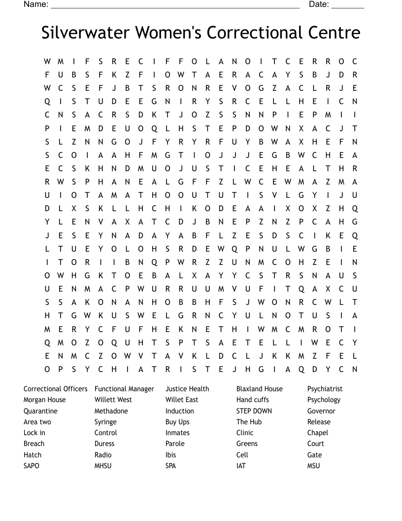 Silverwater Women's Correctional Centre Word Search
