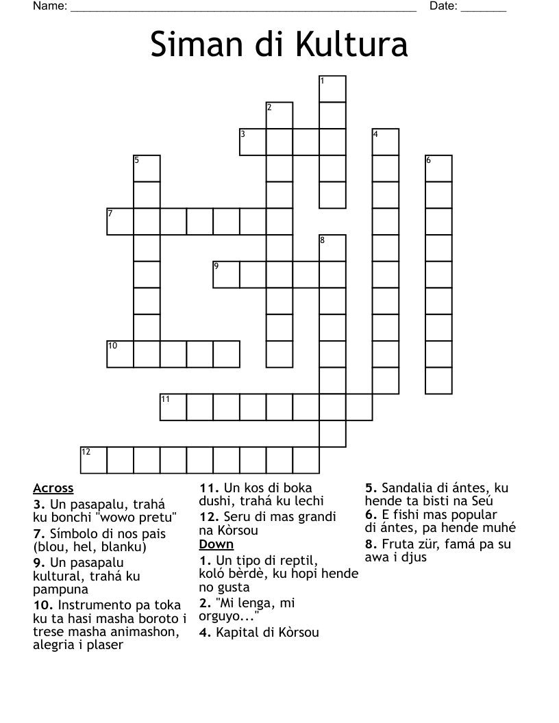Siman di Kultura Crossword