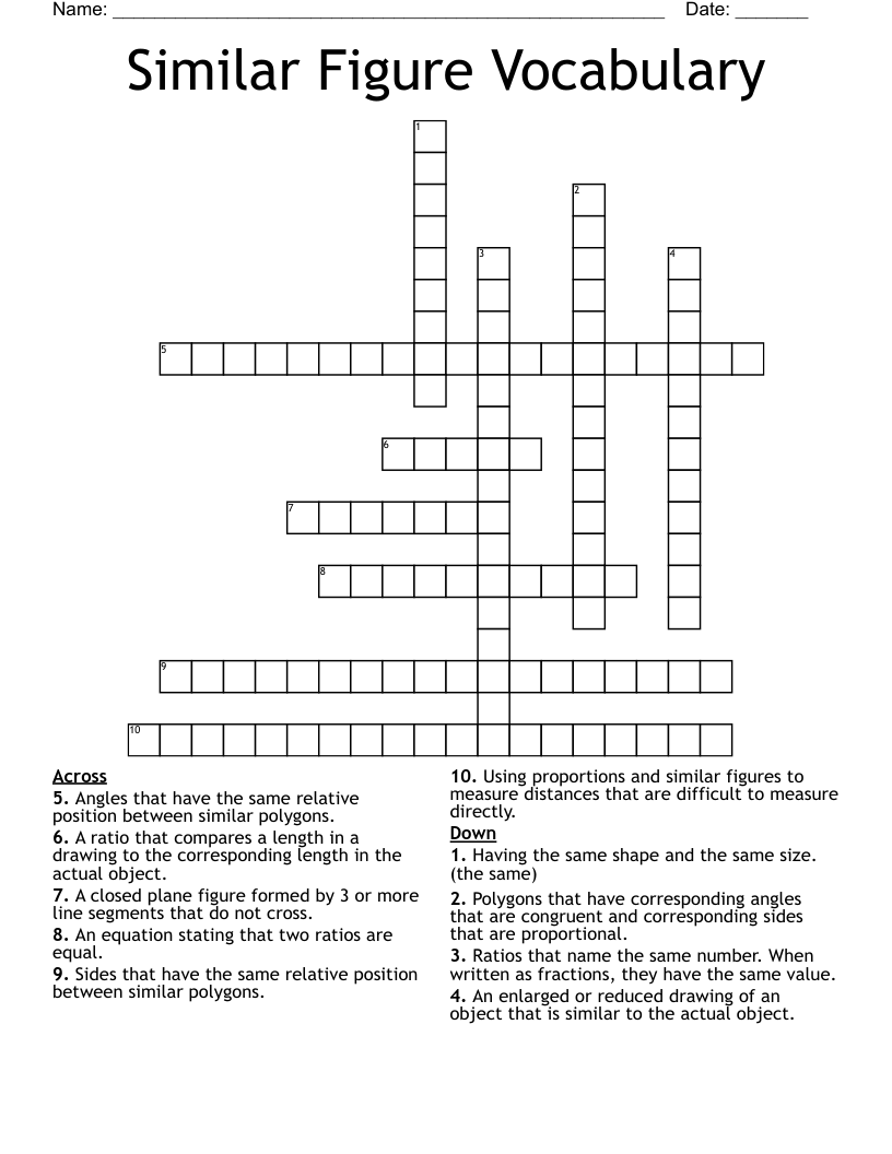 Similar Figure Vocabulary  Crossword