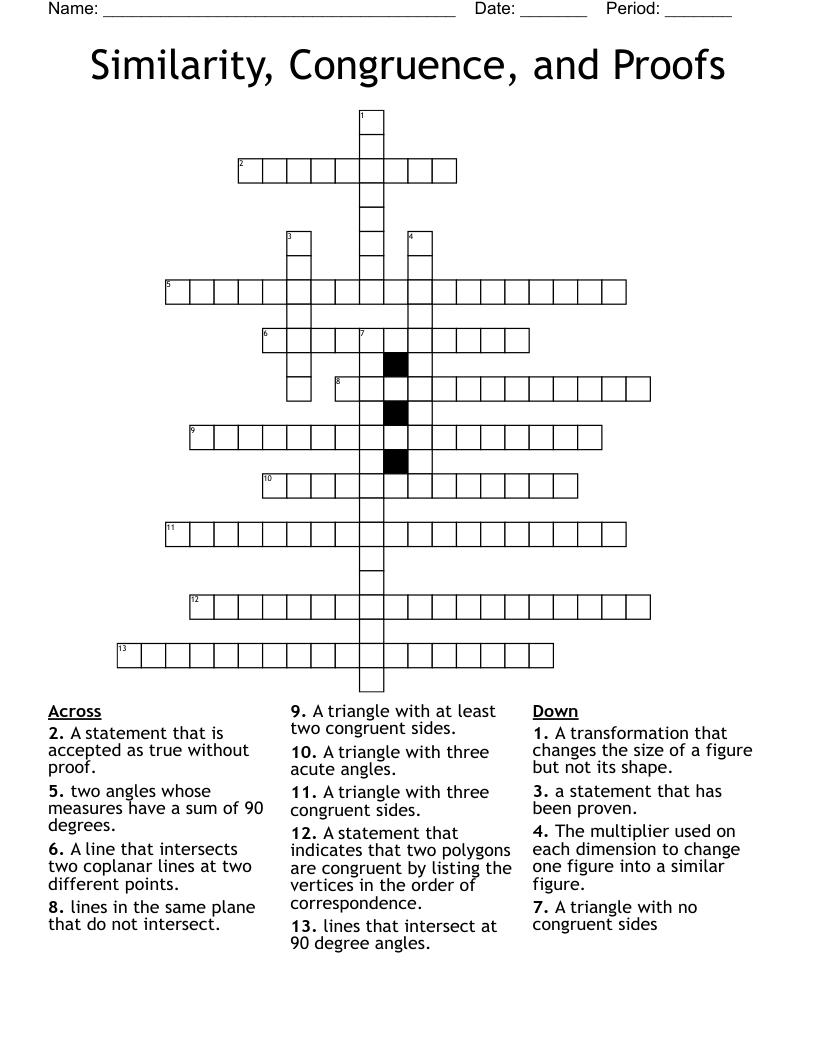 Similarity, Congruence, and Proofs  Crossword