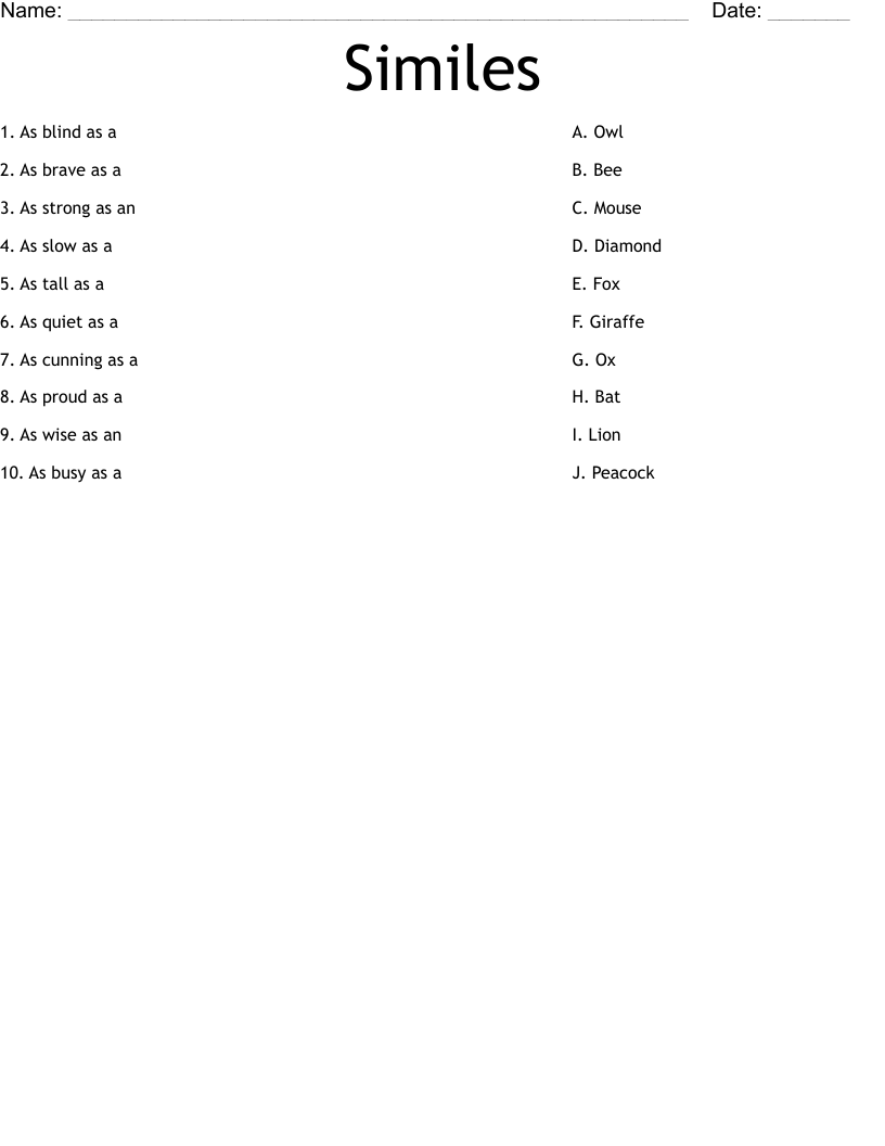 Similes Worksheet