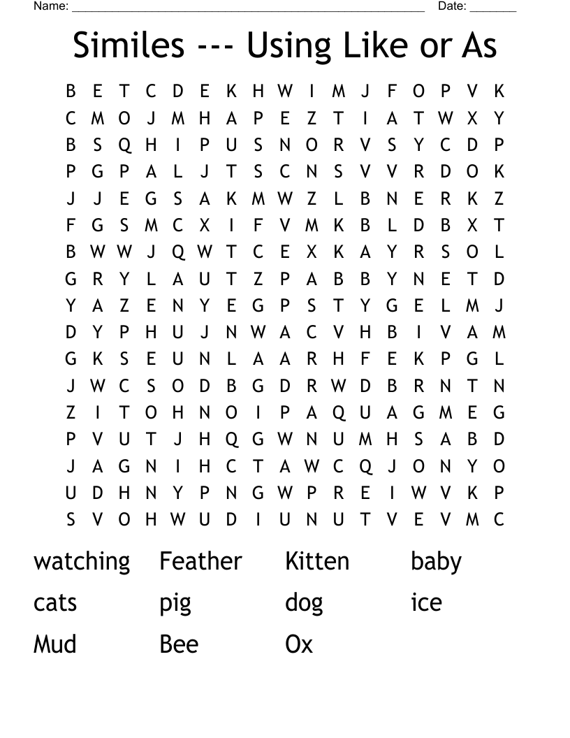 Similes --- Using Like or As Word Search