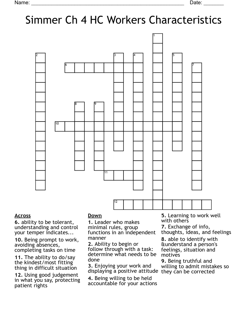 Simmer Ch 4 HC Workers Characteristics Crossword