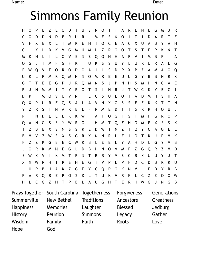 Simmons Family Reunion Word Search