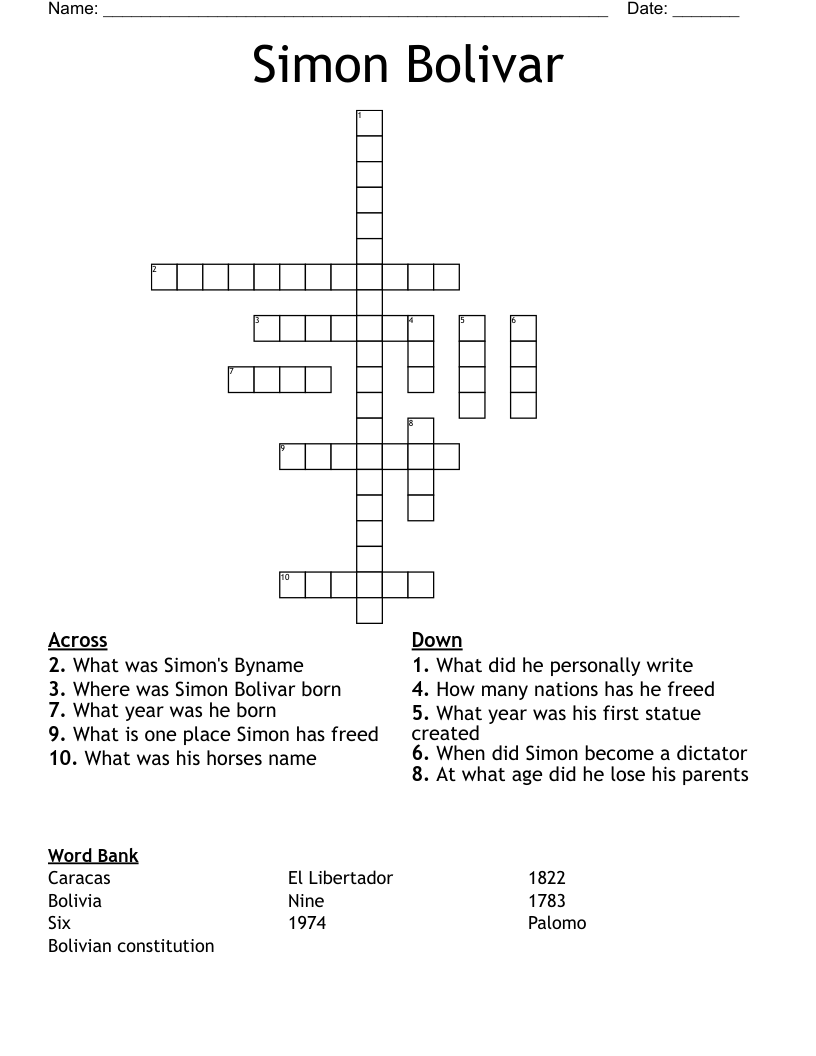 Simon Bolivar Crossword