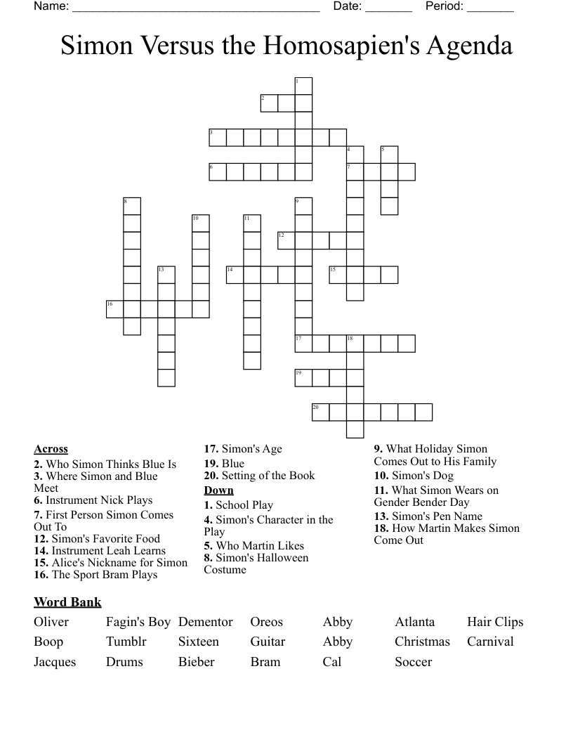 Simon Versus the Homosapien's Agenda Crossword