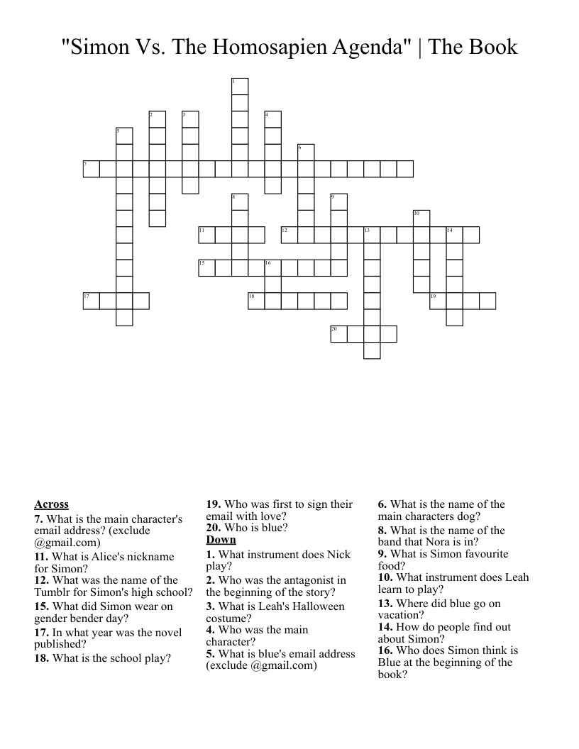 "Simon Vs. The Homosapien Agenda" | The Book Crossword