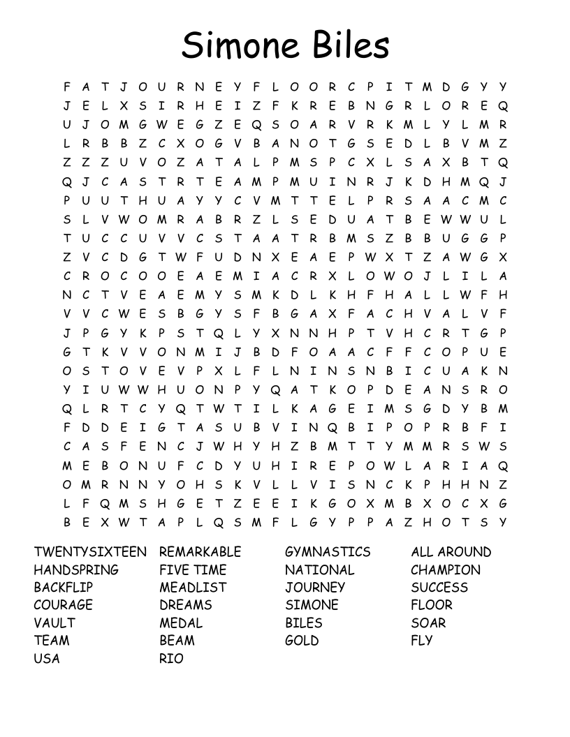 Simone Biles Word Search