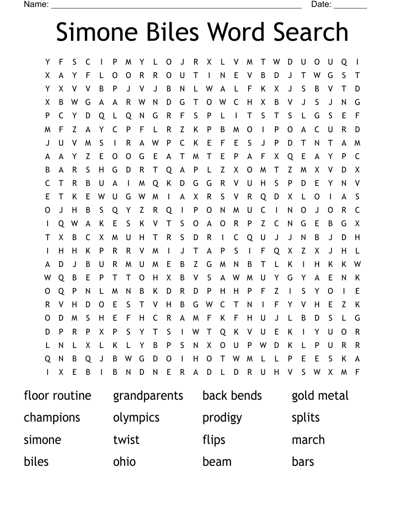 Simone Biles Word Search
