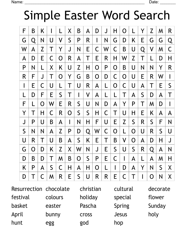 Simple Easter Word Search