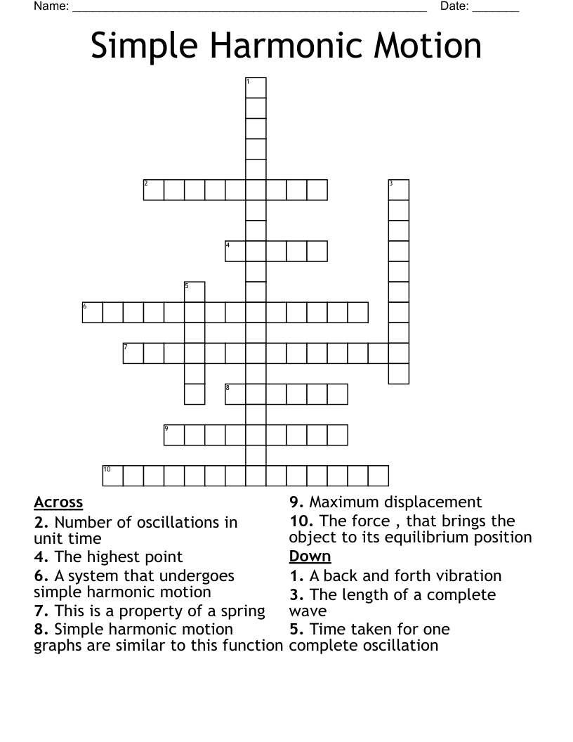 Simple Harmonic Motion Crossword