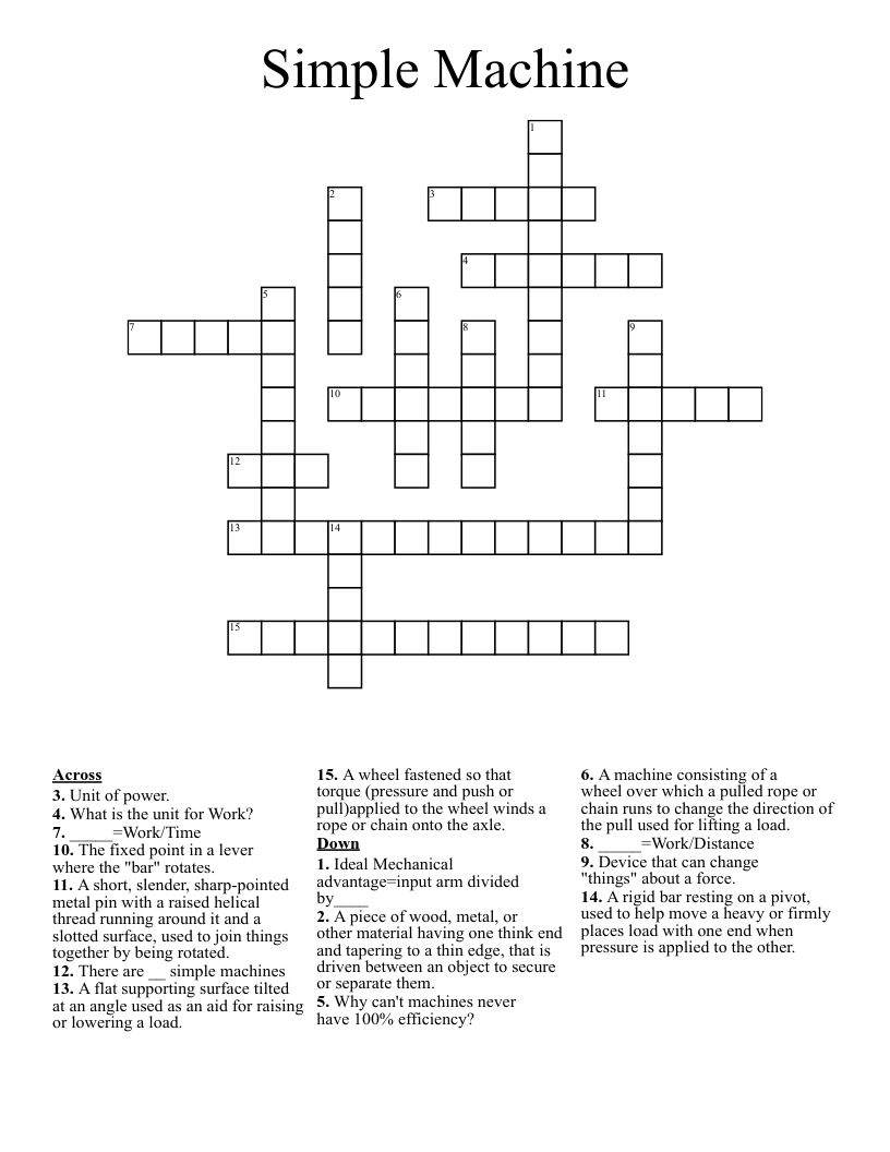 Simple Machine Crossword