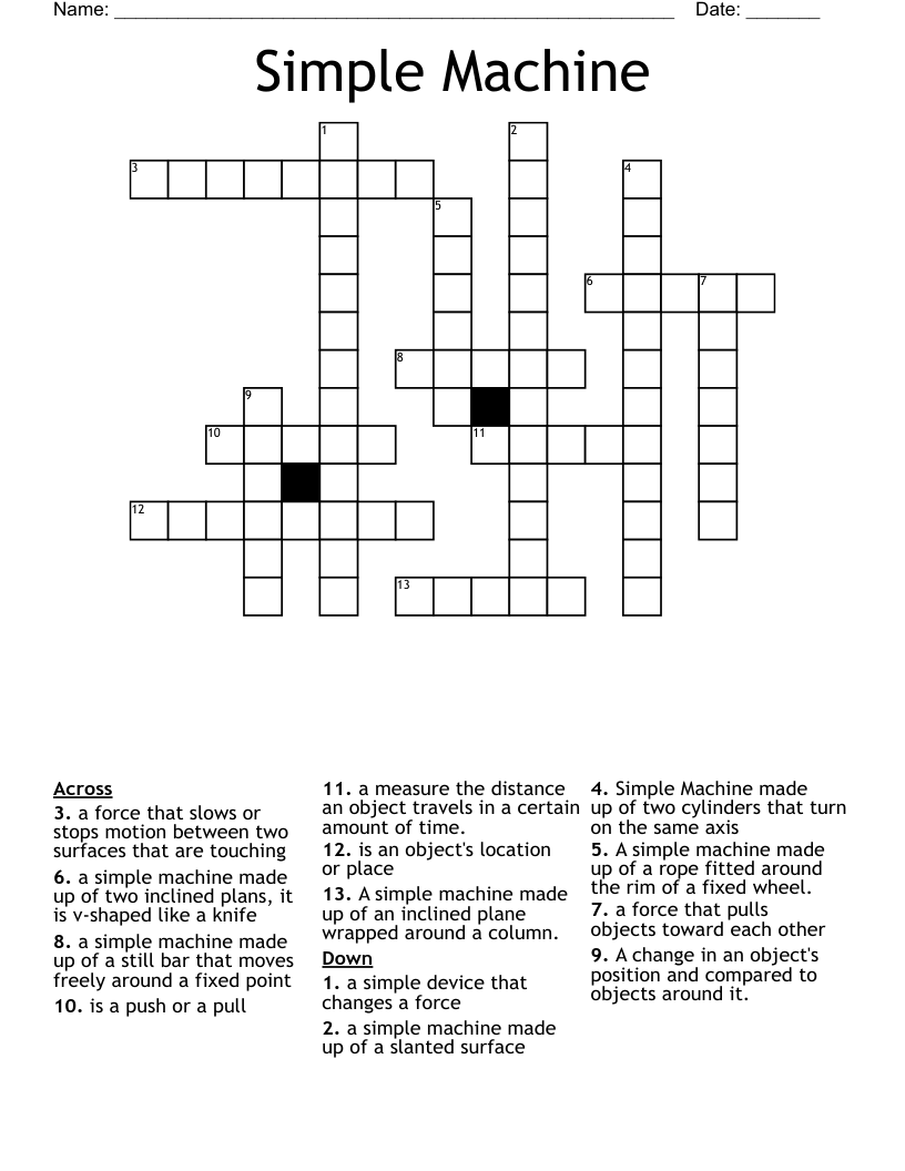Simple Machine Crossword