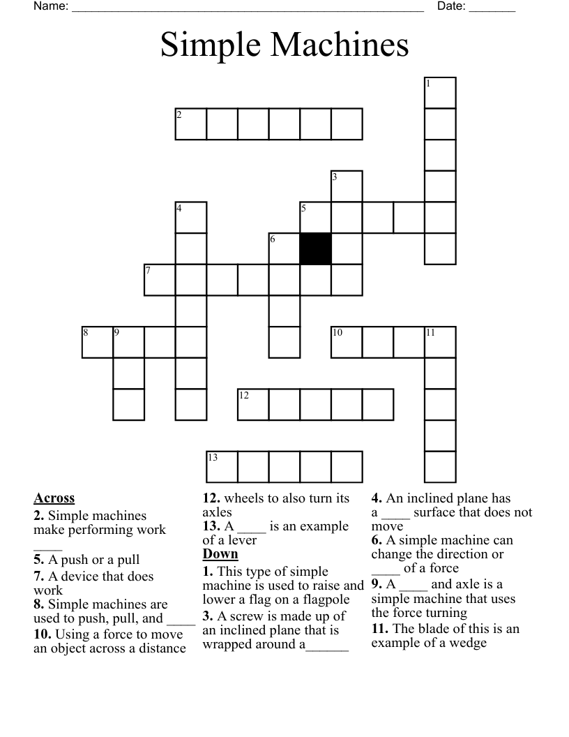 Simple Machines Crossword