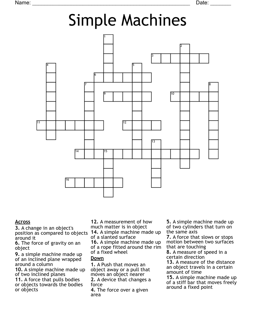Simple Machines Crossword