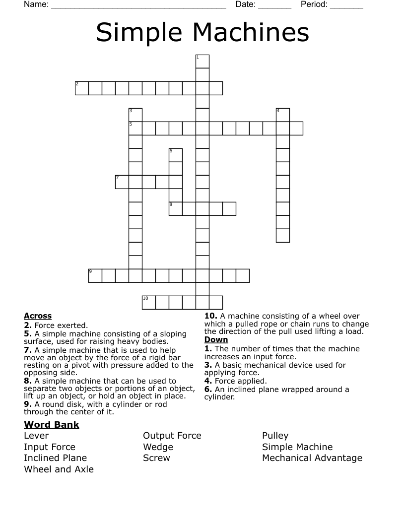 Simple Machines Crossword